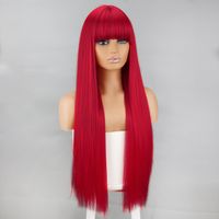 Female Wine-red Head Straight Bangs Hair Synthetic Wigs Wigs main image 4