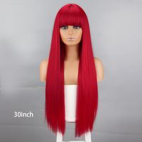 Female Wine-red Head Straight Bangs Hair Synthetic Wigs Wigs main image 6