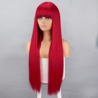 Female Wine-red Head Straight Bangs Hair Synthetic Wigs Wigs main image 5