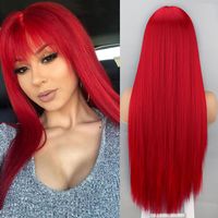 Female Wine-red Head Straight Bangs Hair Synthetic Wigs Wigs sku image 2