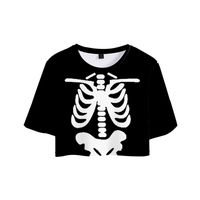 Mujeres Playeras Manga Corta Camisetas Impresión Sexy Murciélago Esqueleto Cráneo main image 1