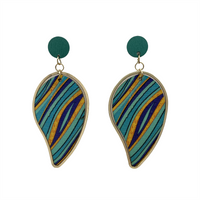 1 Pair Classical Artistic Leaves Conch Side Stripe Lacquer Painting Wood Drop Earrings sku image 2