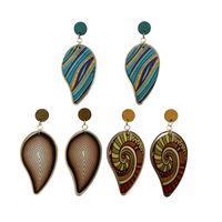 1 Pair Classical Artistic Leaves Conch Side Stripe Lacquer Painting Wood Drop Earrings main image 10