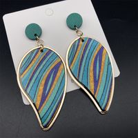 1 Pair Classical Artistic Leaves Conch Side Stripe Lacquer Painting Wood Drop Earrings main image 6