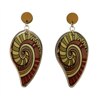1 Pair Classical Artistic Leaves Conch Side Stripe Lacquer Painting Wood Drop Earrings sku image 3