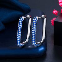 1 Pair Simple Style Circle Square Plating Inlay Copper Copper Alloy Artificial Diamond 14k Gold Plated White Gold Plated Hoop Earrings main image 4
