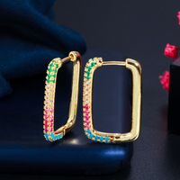 1 Pair Simple Style Circle Square Plating Inlay Copper Copper Alloy Artificial Diamond 14k Gold Plated White Gold Plated Hoop Earrings sku image 1