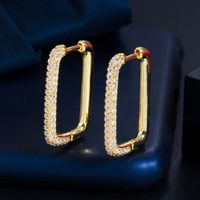 1 Pair Simple Style Circle Square Plating Inlay Copper Copper Alloy Artificial Diamond 14k Gold Plated White Gold Plated Hoop Earrings sku image 4