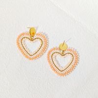 1 Pair Original Design Heart Shape Glass Seed Bead Drop Earrings sku image 2