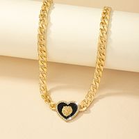 Retro Heart Shape Alloy Plating Inlay Zircon Gold Plated Women's Pendant Necklace sku image 1