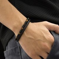 Hip-Hop Vintage Style Round 304 Stainless Steel Pu Leather Beaded Artificial Leather Men'S Bangle main image 4