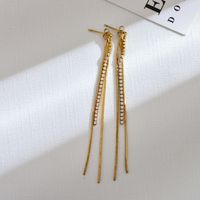 1 Pair Simple Style Solid Color Inlay Stainless Steel Zircon 18k Gold Plated Drop Earrings main image 5