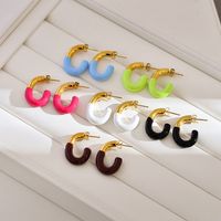 1 Paire Style Simple Commuer Bloc De Couleur Émail Acier Inoxydable Boucles D'oreilles main image 1