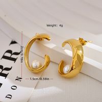 1 Pair Simple Style C Shape Plating Inlay Stainless Steel Pearl Ear Studs main image 2