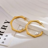 1 Pair Simple Style Solid Color Inlay Stainless Steel Artificial Pearls Ear Studs main image 6