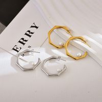 1 Pair Simple Style Solid Color Inlay Stainless Steel Artificial Pearls Ear Studs main image 1