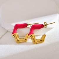 1 Pair Cute Luxurious Color Block Enamel Stainless Steel Ear Studs sku image 1