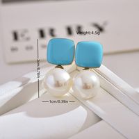 1 Pair Simple Style Square Enamel Inlay Stainless Steel Artificial Pearls Drop Earrings main image 10