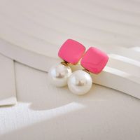 1 Pair Simple Style Square Enamel Inlay Stainless Steel Artificial Pearls Drop Earrings sku image 4