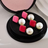 1 Pair Simple Style Square Enamel Inlay Stainless Steel Artificial Pearls Drop Earrings main image 9
