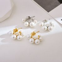 1 Pair Elegant Luxurious Round Inlay Stainless Steel Artificial Pearls Ear Studs main image 8