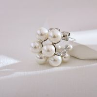 1 Pair Elegant Luxurious Round Inlay Stainless Steel Artificial Pearls Ear Studs main image 3