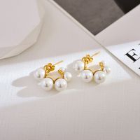 1 Pair Elegant Luxurious Round Inlay Stainless Steel Artificial Pearls Ear Studs main image 4