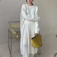 Women's Sweater Dress Casual Round Neck Long Sleeve Solid Color Midi Dress Street main image 1