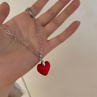 Modern Style Heart Shape Glass Titanium Steel Polishing Necklace main image 2