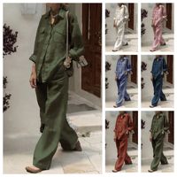 Daily Women's Casual Solid Color Cotton And Linen Pocket Pants Sets Pants Sets main image 1