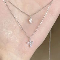 Modern Style Cross Sterling Silver Zircon Double Layer Necklaces In Bulk main image 2