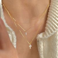 Modern Style Cross Sterling Silver Zircon Double Layer Necklaces In Bulk main image 1