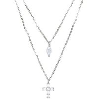 Modern Style Cross Sterling Silver Zircon Double Layer Necklaces In Bulk main image 5