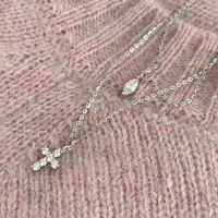 Modern Style Cross Sterling Silver Zircon Double Layer Necklaces In Bulk sku image 1