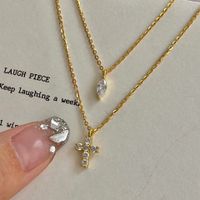 Modern Style Cross Sterling Silver Zircon Double Layer Necklaces In Bulk sku image 2