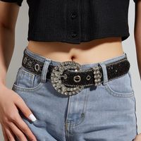 Streetwear Solid Color Pu Leather Alloy Beaded Diamond Women's Leather Belts main image 5