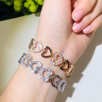 Elegant Sweet Heart Shape Brass Hollow Out Inlay Zircon Gold Plated Bracelets main image 1
