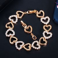 Elegant Sweet Heart Shape Brass Hollow Out Inlay Zircon Gold Plated Bracelets sku image 1