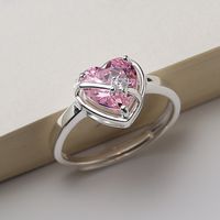 Elegant Sweet Heart Shape Copper Plating Inlay Zircon Open Rings main image 4