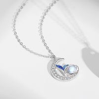 Sweet Moon Fish Tail Moonstone Zircon Sterling Silver Wholesale Rings Necklace sku image 3