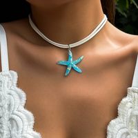 Vacation Beach Simple Style Starfish Resin Korean Velvet Women's Pendant Necklace main image 2