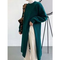 Women's Sweater Dress Casual Round Neck Long Sleeve Solid Color Midi Dress Street main image 4