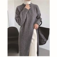 Women's Sweater Dress Casual Round Neck Long Sleeve Solid Color Midi Dress Street main image 5