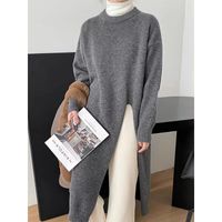Women's Sweater Dress Casual Round Neck Long Sleeve Solid Color Midi Dress Street main image 3