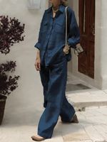 Daily Women's Casual Solid Color Cotton And Linen Pocket Pants Sets Pants Sets main image 4