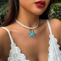 Vacation Beach Simple Style Starfish Resin Korean Velvet Women's Pendant Necklace sku image 1