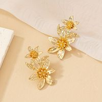 Wholesale Jewelry Luxurious Lady Flower Alloy 14k Gold Plated Plating Ear Studs main image 4