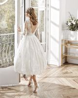 Wedding Dress Elegant Romantic Round Neck Lace Nine Points Sleeve Solid Color Midi Dress Wedding main image 4