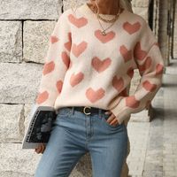 Women's Sweater Long Sleeve Sweaters & Cardigans Jacquard Casual Heart Shape main image 1
