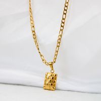 Stainless Steel 18K Gold Plated Basic Grid Pendant Necklace sku image 1